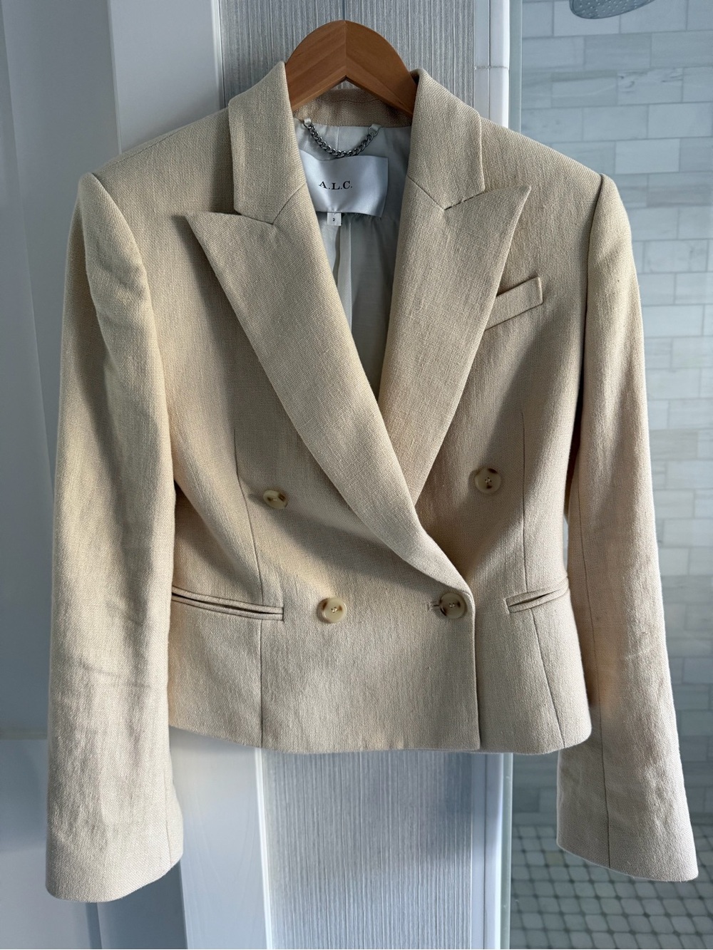 A.L.C. Double-Breasted Cream-Tan Blazer